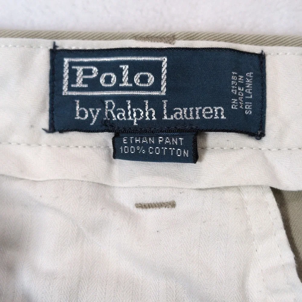 Polo Ralph Lauren Ethan Pant Men 34x34 Khaki Pleated Cotton Chino Vintage Y2k 90